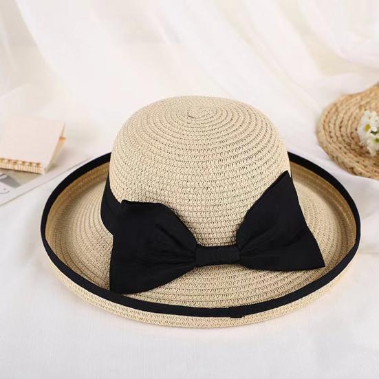 Bucket Hat Wide Wavy Lace Brim Sun Protection Hat with Ribbon Bow Decoration Summer Travel Beach Vacation Hat