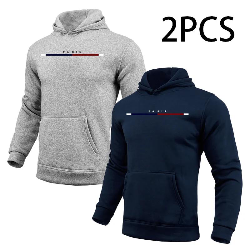 Paris Print Hoodie for Man 2pcs of 1pack Autumn Winter Daily Casual Sporty Jogging Sweatshirt Home Outdoor Comfort Warm Pullover