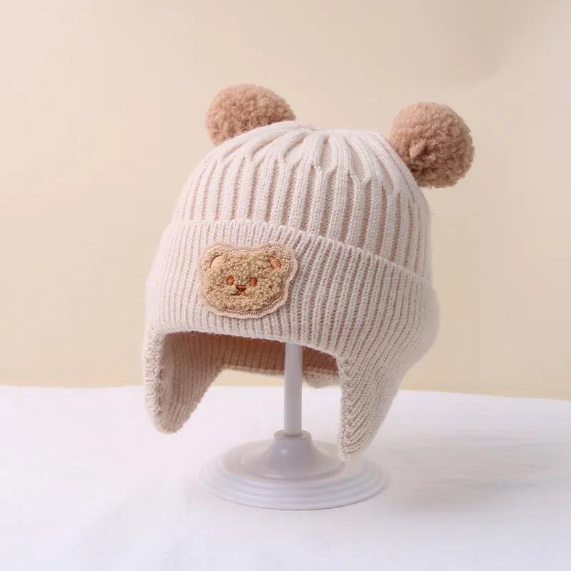 Winter Baby Beanie Cap Cartoon Bär Gehörschutz Strickmütze für Kleinkind Jungen Mädchen Niedlich Koreanische Warme Kinder Häkeln Hüte Gorros