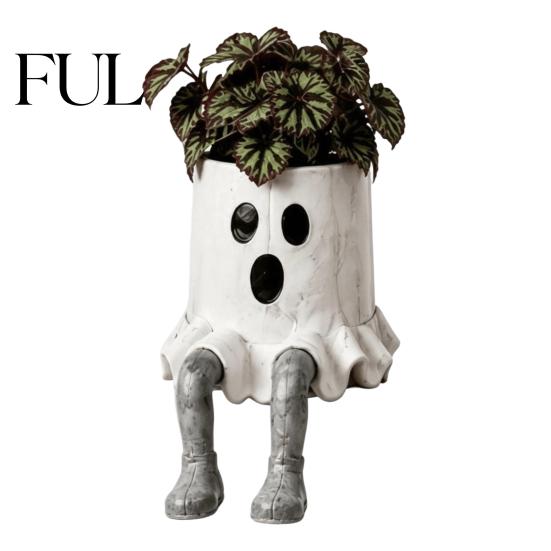 Spooky Home Accents Halloween Sitting Leg-Dangled Planter, Funny Long Leg Succulent Plant Pot Whimsical Window Display Ornaments with Pumpkin