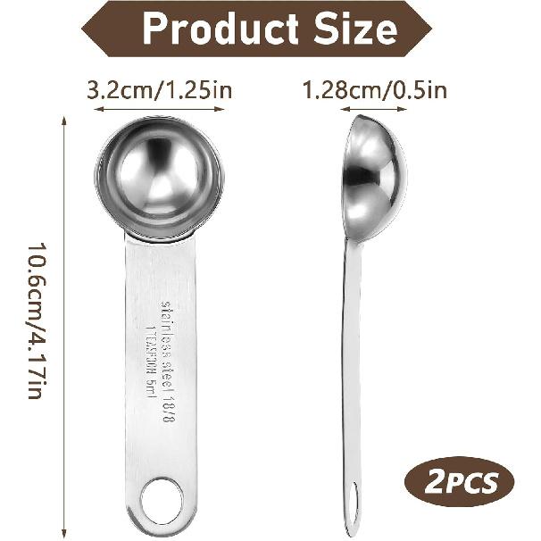 2pcs 1 Teaspoon(1/3 tbsp | 5 ml | 5 cc | 1/6 oz) Measuring Spoons, 18/8 Food Grade Stainless Steel, More Corrosion Resistant, Wide Handle Anti-Shake