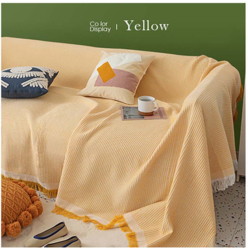 Nordic Sandhair Towel Universal Cotton Camping Sofa Blanket Four Seasons Universal Cream Color Non-Slip Full Cover Sofa Cover Thick Tassels Cushions