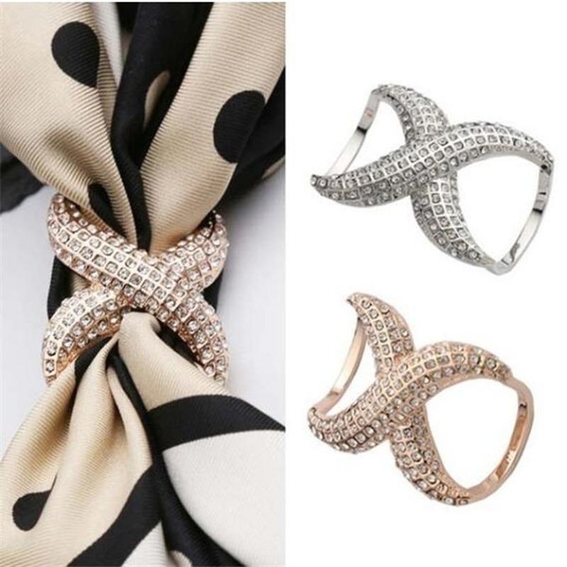 Elegant Metal Shawl Ring Clip with Rhinestone Embellishments for Women - Perfect for Weddings and Formal Events