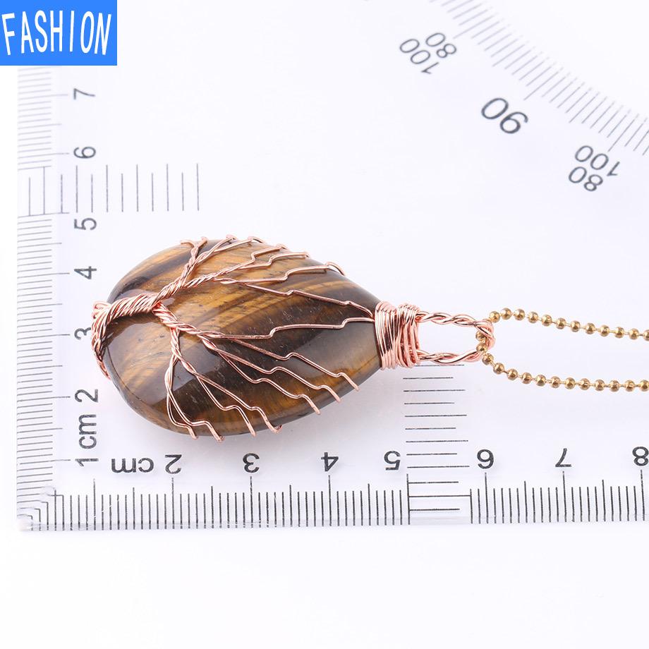 Große Roségold-Wassertropfen-Halskette mit gewundenem Anhänger, natürliche Kristall-Anhänger-Halskette, reiner handgefertigter Baum des Lebens