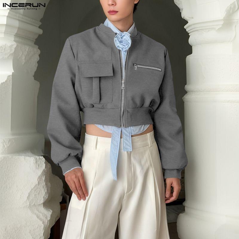 INCERUN Spring Men Zip-up Long Sleeve Casual Loose Short Jackets Coats