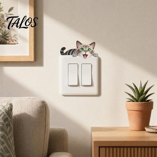 Light Switch Plate Stickers, Cartoon Animal Cute Cat Decor, Waterproof Removable Switch Stickers for Light Switch, Wall Outlets, Bedroom, Living