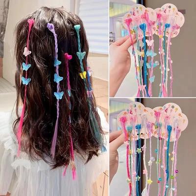 6 Pezzi Colore Caramella Bambina Parrucca Treccia Pinza per Capelli Principessa Carino Farfalla Fiocco Cuore Stile Fermaglio per Capelli Bambini Acconciatura Copricapo