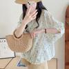 Women's Summer Floral Printed Shirt Korean Cotton Loose Tops Casual Blouses