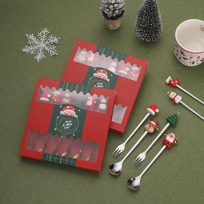 Set di Forchetta e Cucchiaio in Acciaio Inossidabile con Bambola di Cartone Animato Natalizio - Regalo per Stoviglie