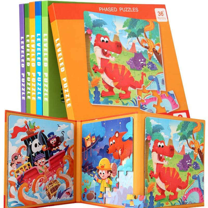 Dzieci Przenośne Magnetyczne Drewniane Puzzle Wzór Kreskówkowy Cicha Książeczka Puzzle Gra Dzieci Zabawki Edukacyjne Montessori