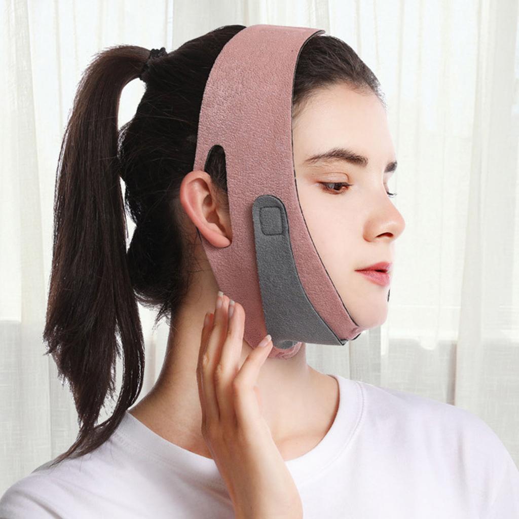 Facial Slimming Strap V Shaped Breathable Soft Face Lifting Belt Bandage Pink M Size