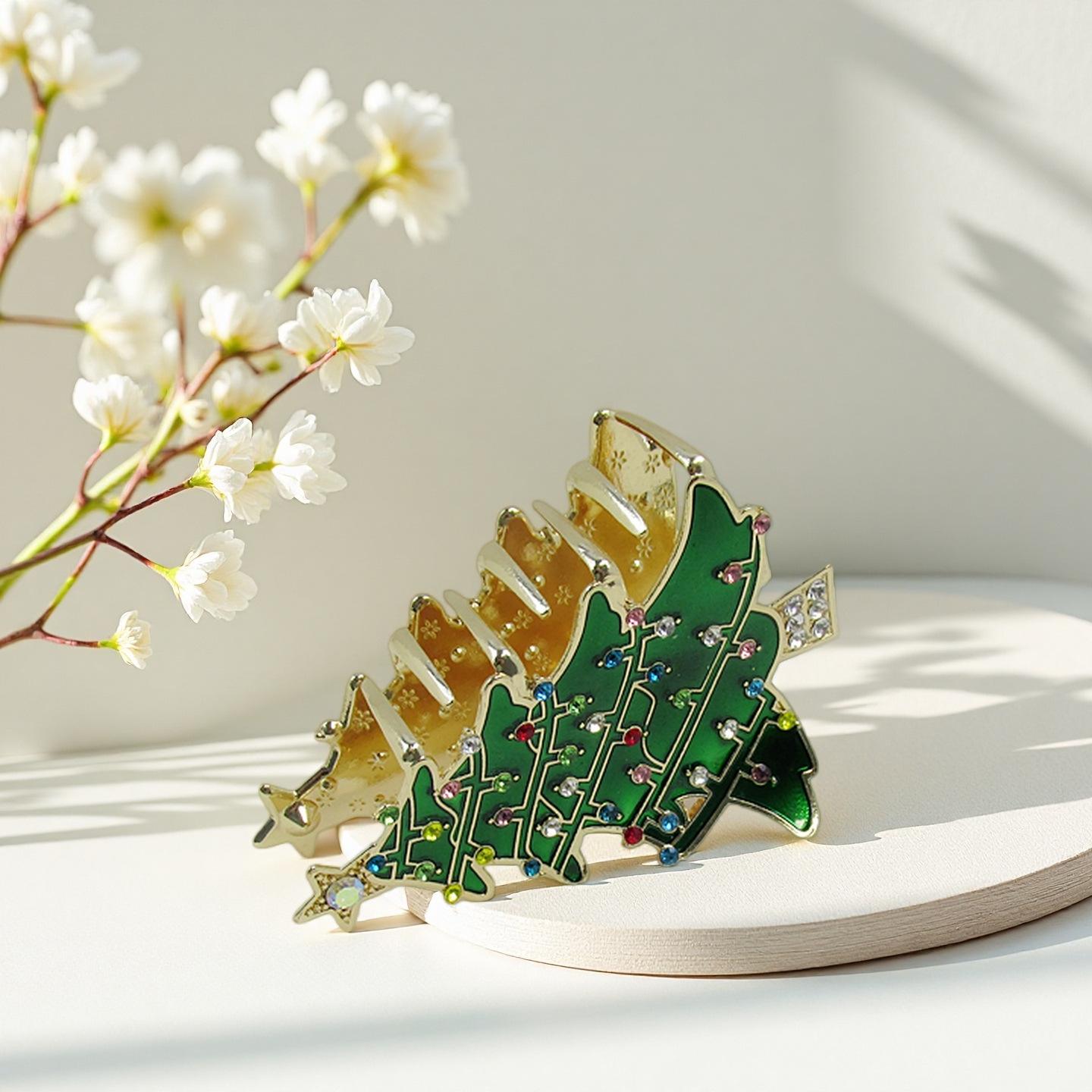 

Trendy European and American Christmas Tree Shark Hair Clip KC Gold