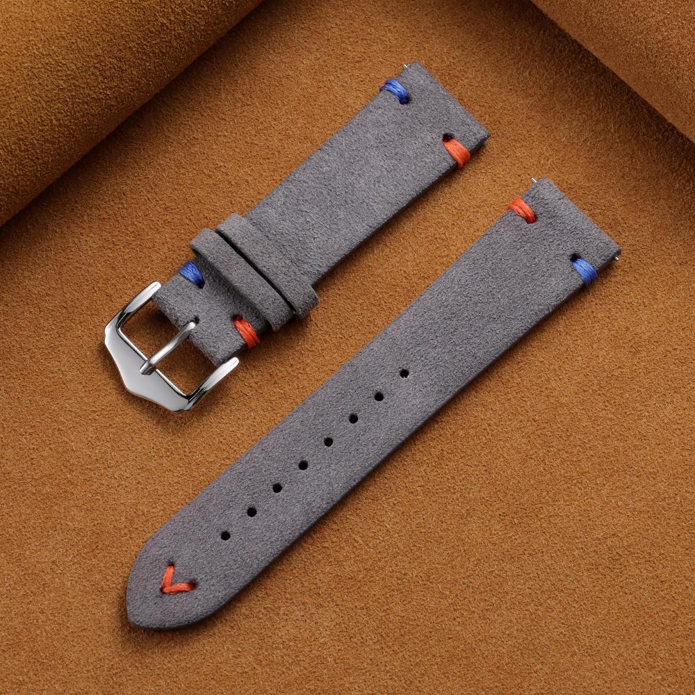 18mm 20mm 22mm Suede Leather Strap for Seiko Vintage Business Watch Band Handmade Stitching Wristband Quick Release Bracelet