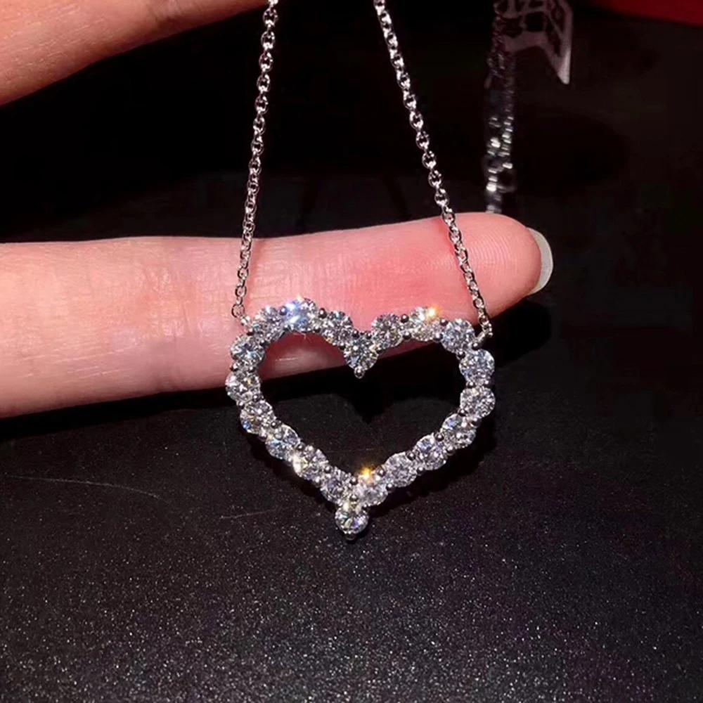 CAOSHI Eternal Heart Shaped Necklace Sparkling Zirconia Accessories for Lady Chic Simple Style Zircon Romantic Confession Gifts