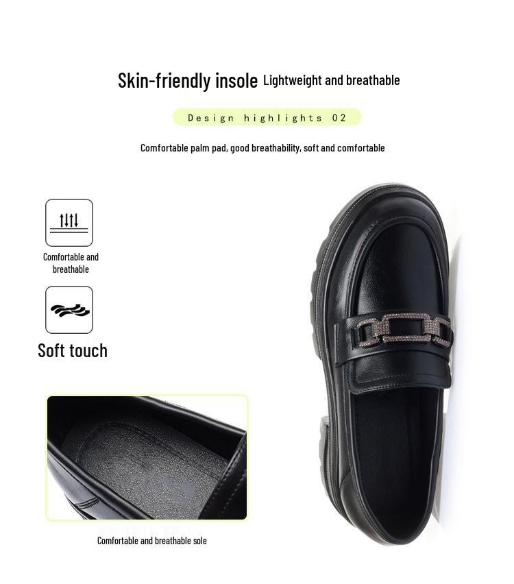 2023 Damen Loafer mit dicker Sohle: Weiches Leder, Klobige Absätze, Britischer Stil, Frühling/Herbst, Weiß