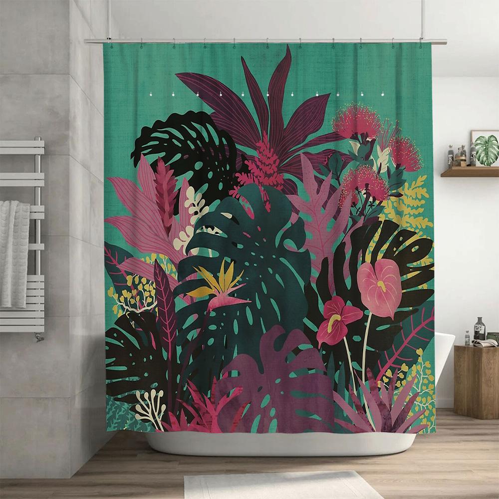 Tropical Leaf Shower Curtain Botanical Floral Print Nature Greenery Bathroom Decor Washable Waterproof Modern Home Textile