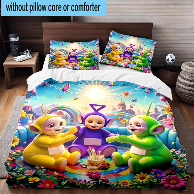 3PCS Tele-tubbies Celebration 3pcs Bedding,Including 3PCS Duvet Cover And 2pcs Pillowcases Perfect for Christmas,Ideal for Bedroom, Dormitory