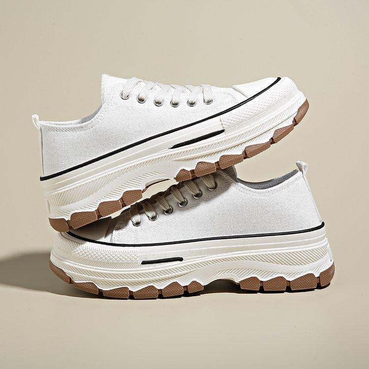 

Женские туфли на платформе из парусины 2025 года, новые женские туфли-бублики для увеличения роста учащихся средних школ, корейская версия спортивных развлечений 36 белый