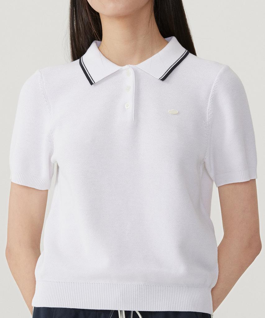 Covernat Woman Collared Half Knit White