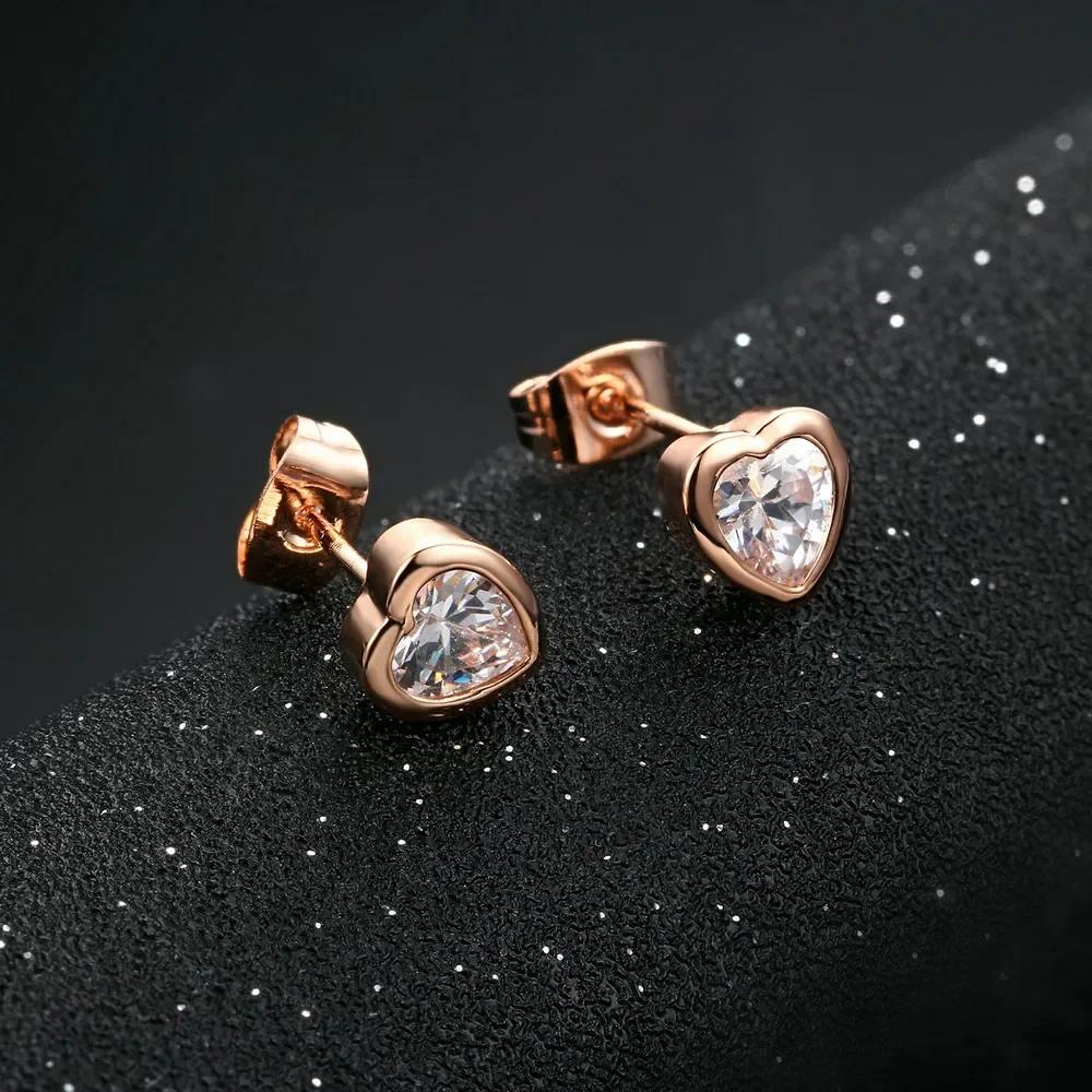 Love Earrings Zircon Micro-plated Rose Gold and White Gold Earrings Wedding Zircon Gift