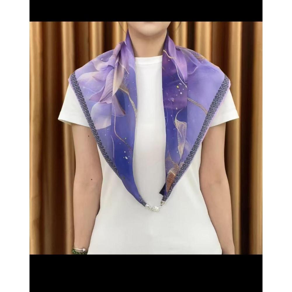 Magnet Simulation Silk 70Cm Small Square Scarf Women'S Spring Korean Version Oil Painting Silk Scarf Versatile Scarf Elegant Decoration