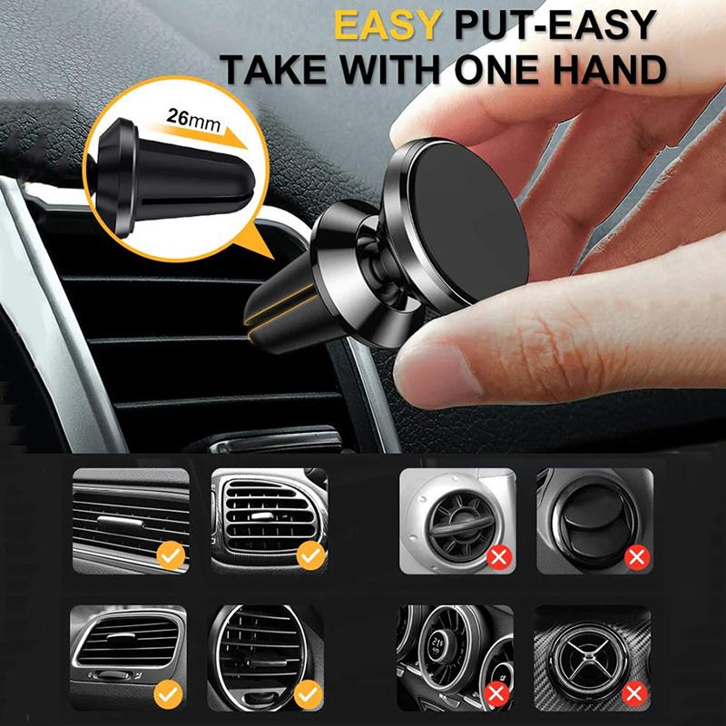 Universal Magnetic Phone Holder Car Mount with Car Air Vent Clip Cellphone Mount Phone Bracket 360° Adjustable Smart Phone Stand