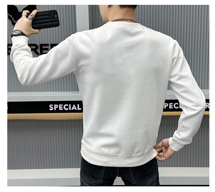 European High-End Embossed Men's Round Neck Sweatshirt - Autumn Trend Luxury Letter Print