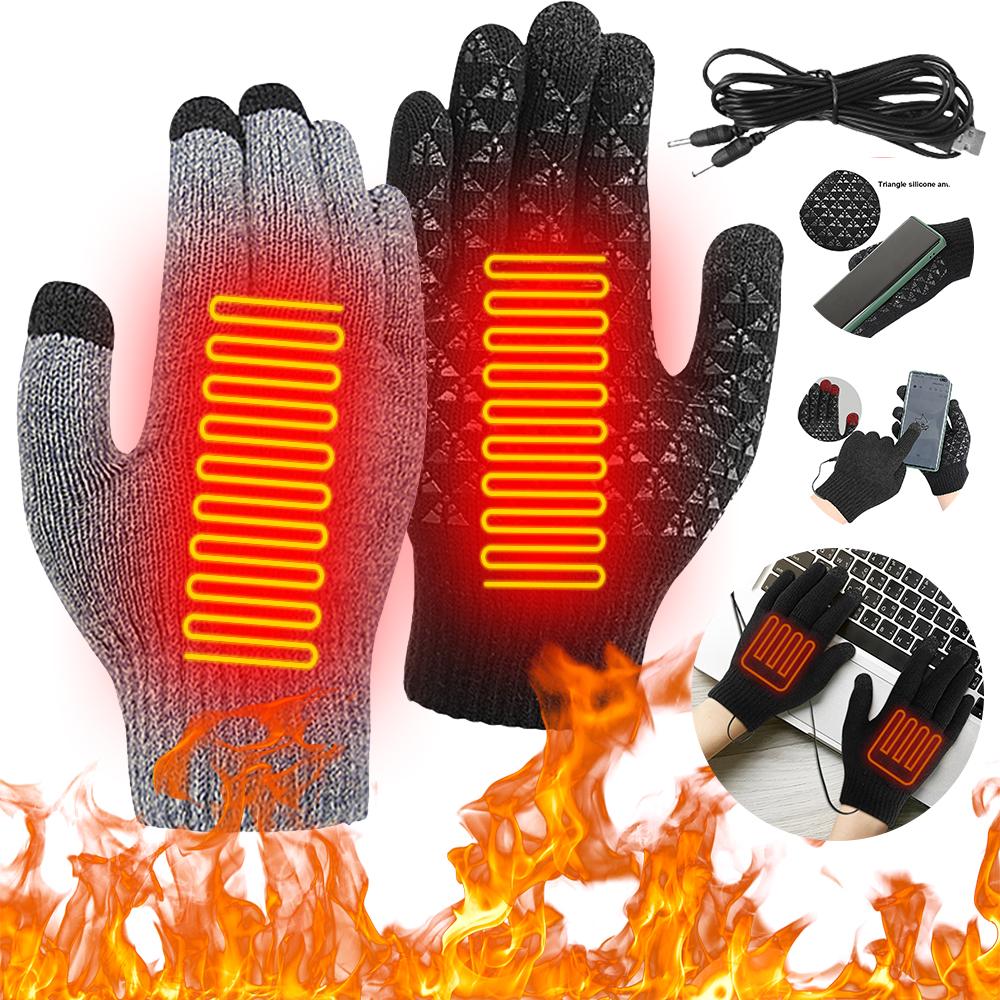 USB Heating Gloves Touch Screen Winter Snowboard Gloves Knitted Gloves Hand Warmer for Backpacking Riding Camping