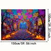2D Mexican Day of the Dead Backdrop, Cemetery with Flags and Marigold Path Background