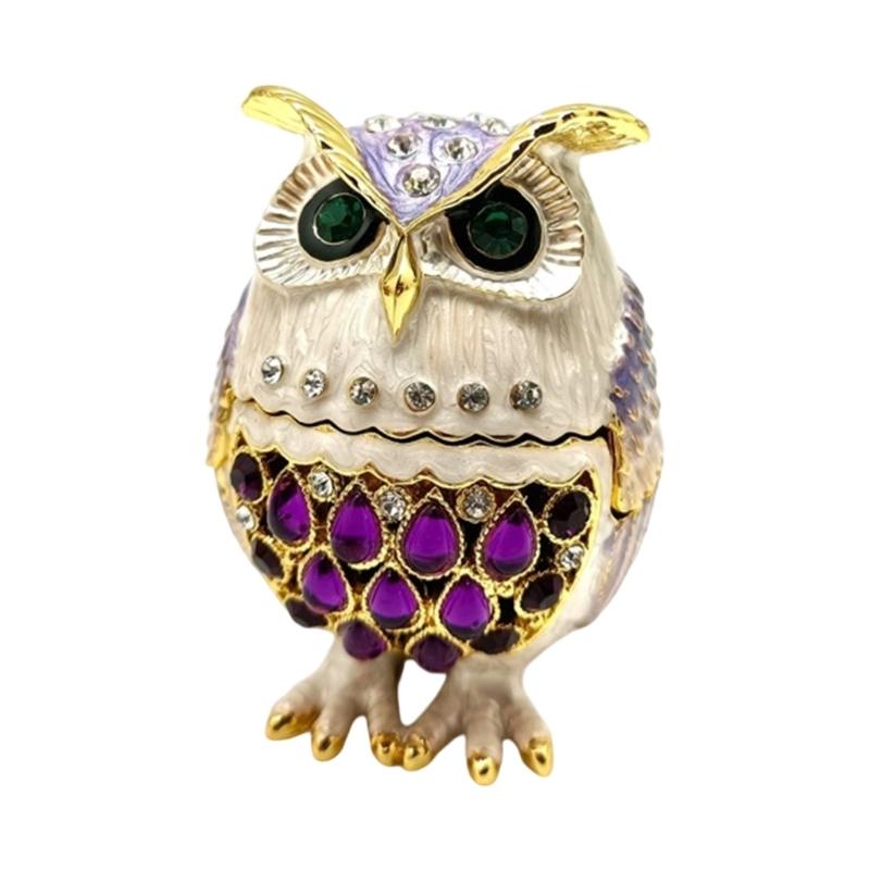 Elegant Owl Themed Jewelry Organizers With Diamonds Accent Secure Alloy Case for Rings Collections