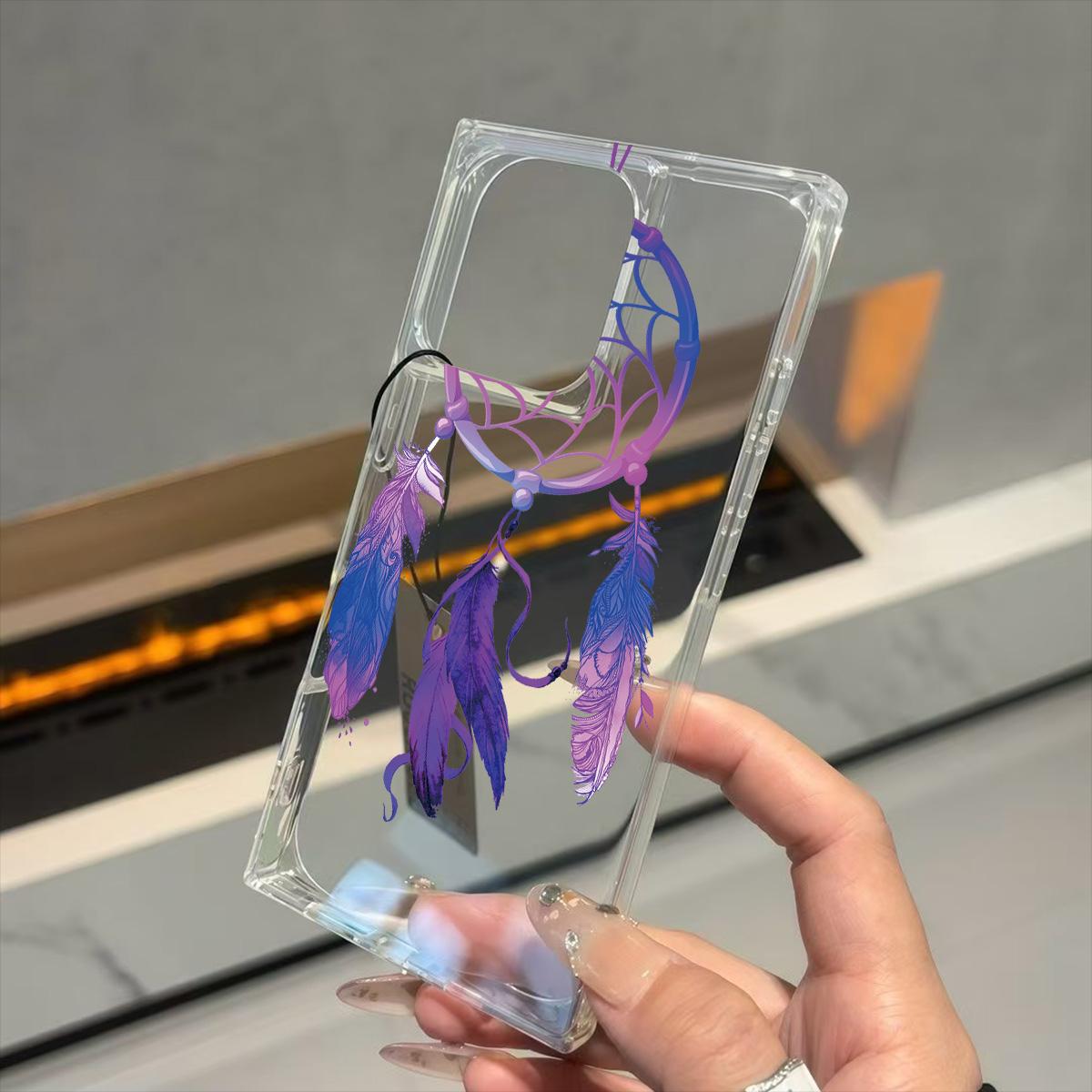 

Clear Square Back Tube Case Protection For iPhone 14 Pro Max 13 12 11 15 Plus 16 ProMax Anti-Oxygen,Multicolored Net Feather Pattern Casing iphone 11 ProMax