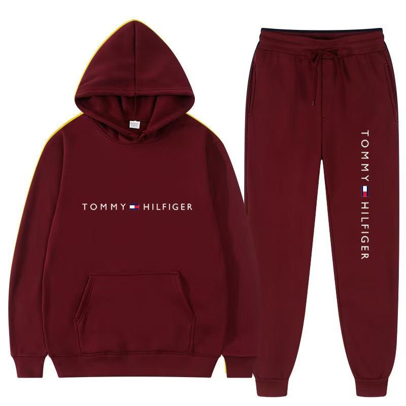 Men's Hoodie Pants Set With Plush Insulation Fashionable Color Matching Casual Sports