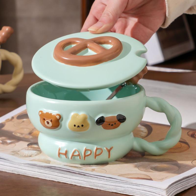 Cute Large Capacity Mug Office Couple Ceramic Water Cup for Girls Birthday Gift Souvenir