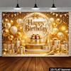 2D Gold & White Themed Birthday Photo Booth Backdrop with Bunting Flags