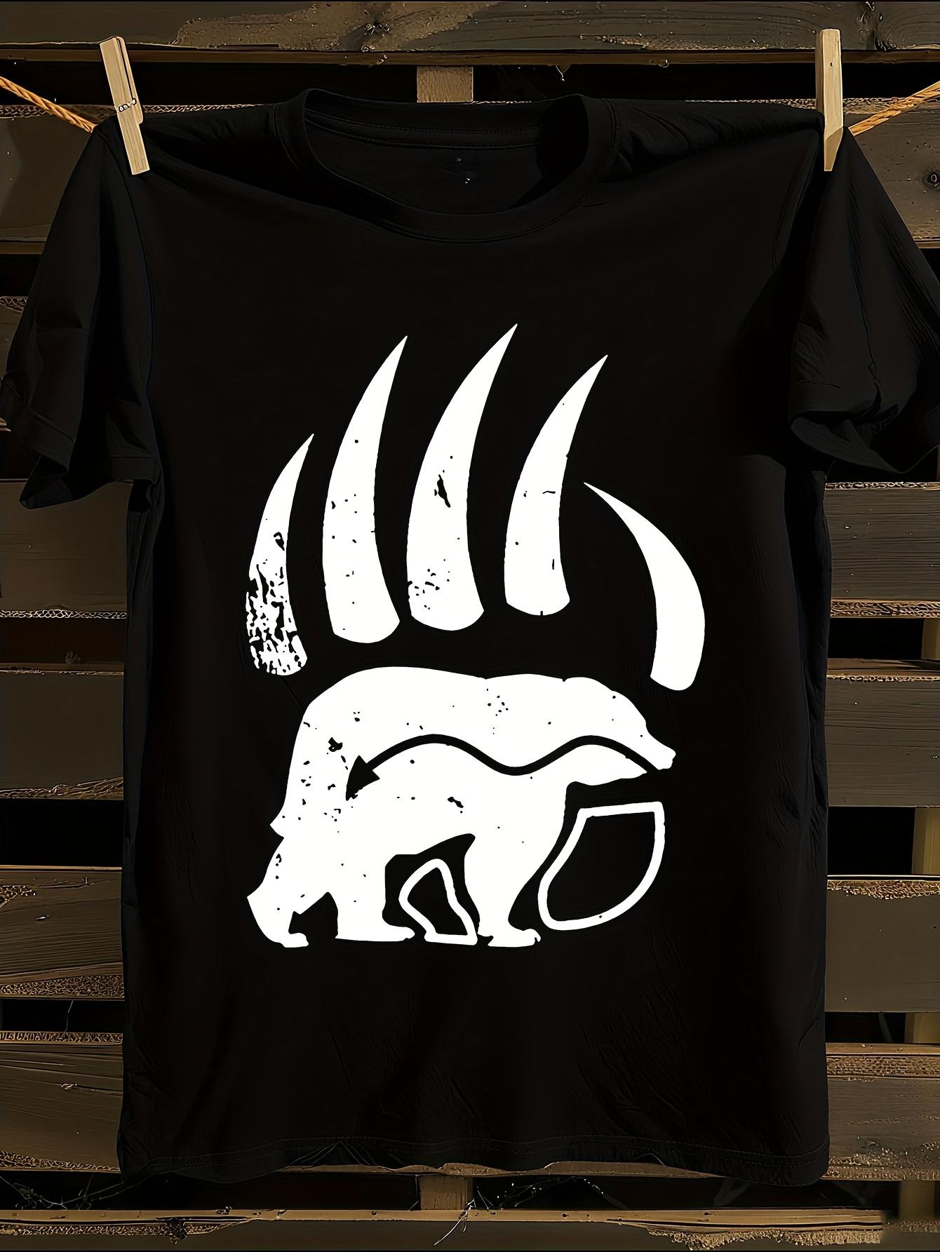 s Black & White Bear Paw Print T-Shirt Mens Tshirt Womens Tshirts with Letters Print Short Sleeves T-Shirt Casual Street Tee Shirt Top S