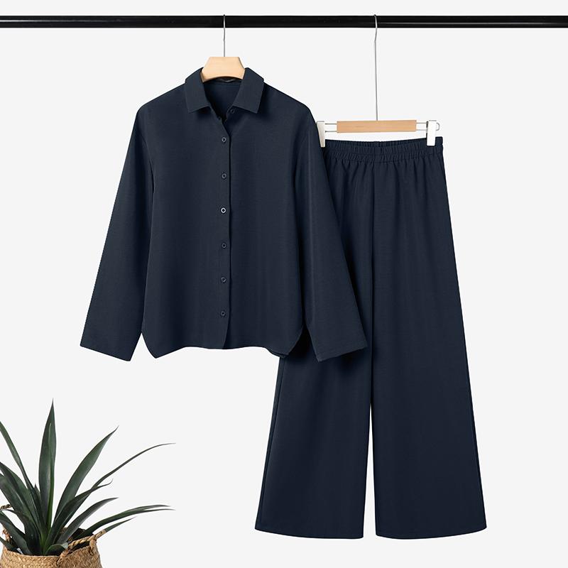 

ZANZEA Женская блузка с длинным рукавом и брюки повседневный комплект из двух частей 5XL тёмно-синий