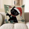 Home Decor Black Cat with Santa Hat Christmas Pillow Pattern Cushion Cover Suitable for Sofa Bedroom Car Pillow Cover
