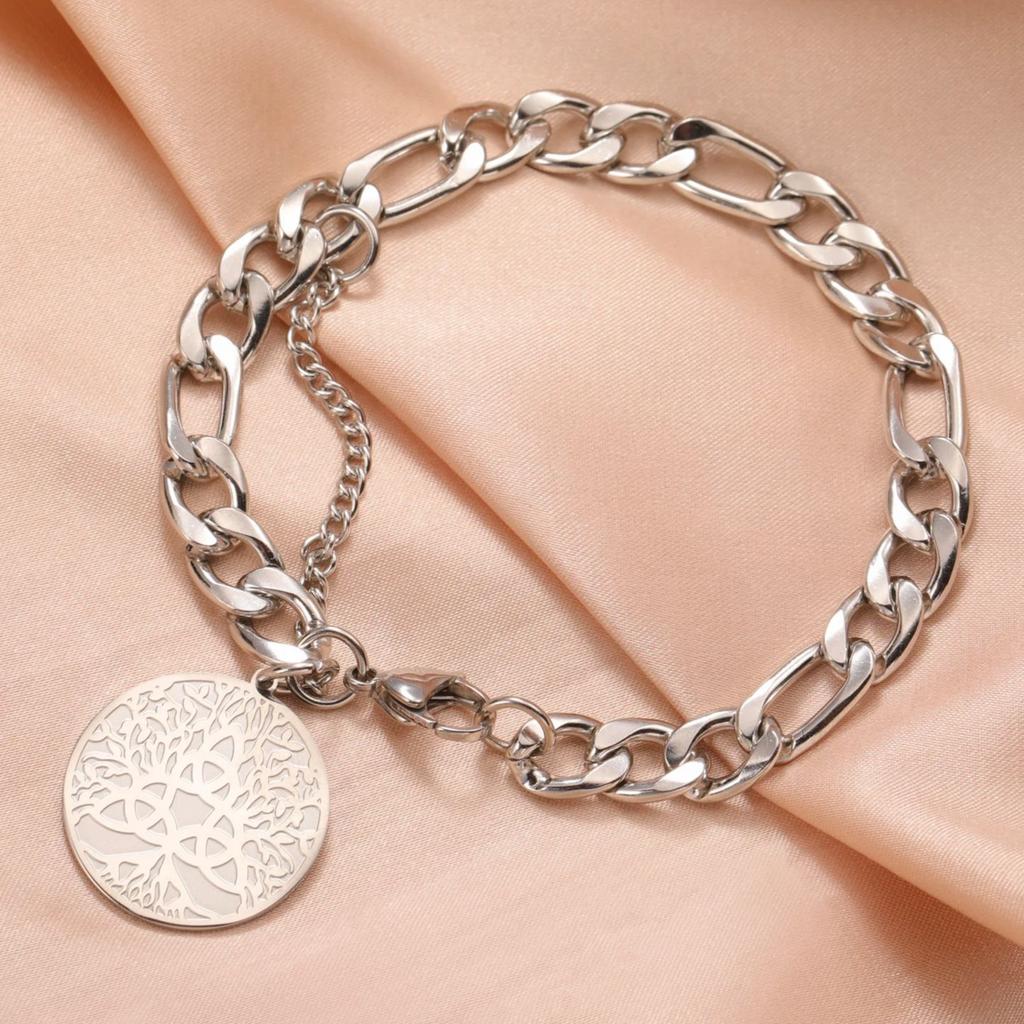 LIKGREAT Trinitätsknoten Lebensbaum Armband für Männer Frauen Edelstahl Halbmond Göttin Medaillon Anhänger Schmuck Geschenk