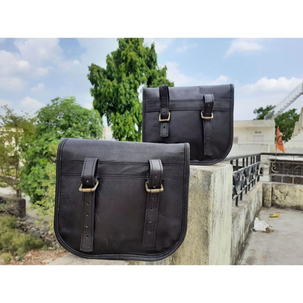 Black Leather Pouch Motorcycle Both Side Saddlebags Saddle Panniers 2 Bag New