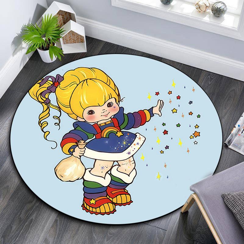 Rainbow Brite2,Round Area Rug,Carpet Rug for Living Room Bedroom Sofa Playroom Decor,Non-slip Floor Mat