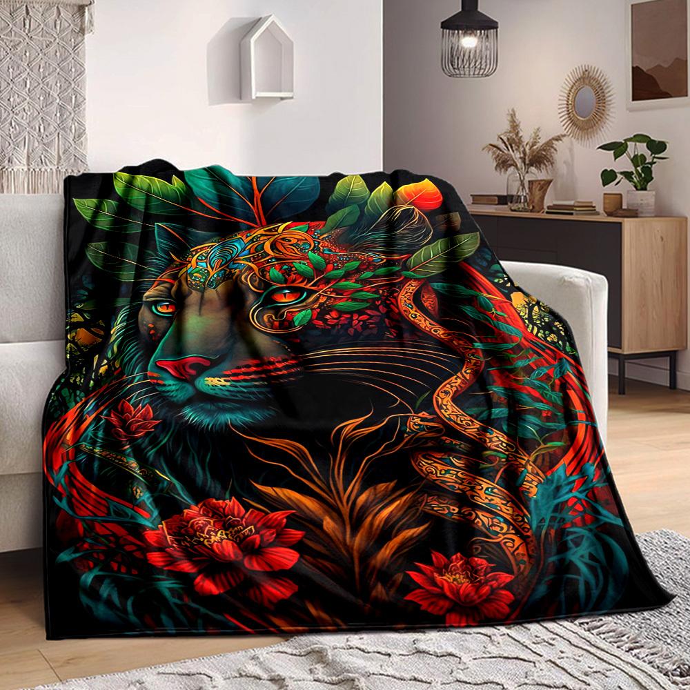 1pc Tiger Art Print Blanket Lightweight Flannel Blanket Throw Blanket For Sofa, Bed, Travel, Camping yy2509026215