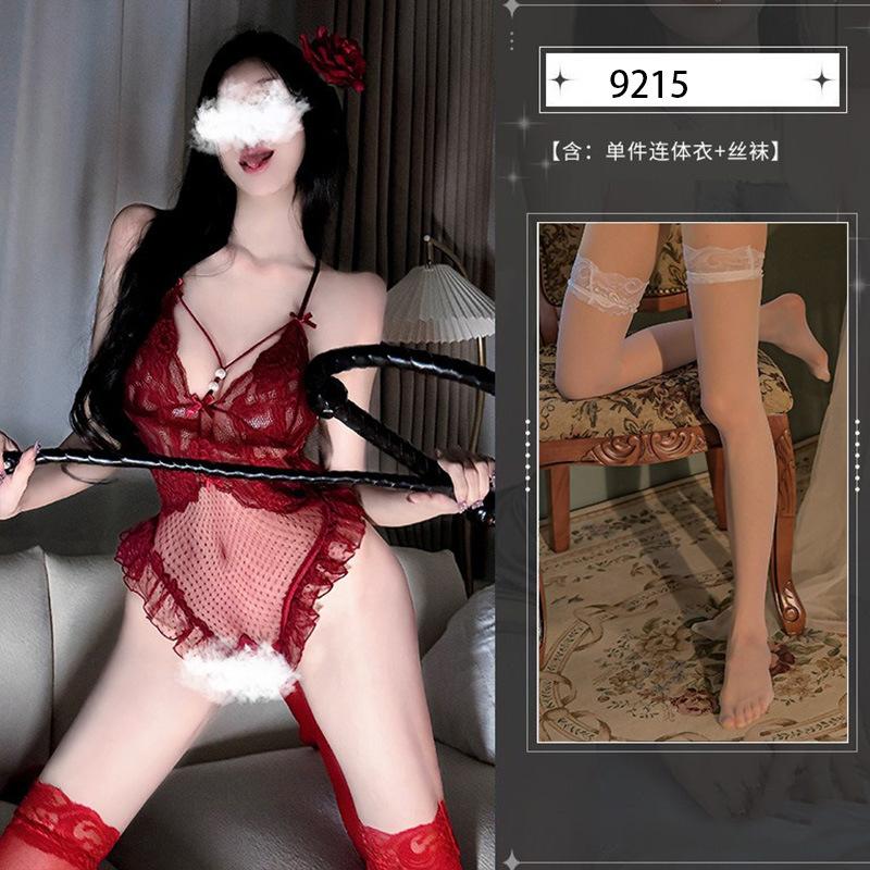 Sex underwear sexy perspective one-piece, free-to-take open couple deep V suspender sex suit hot