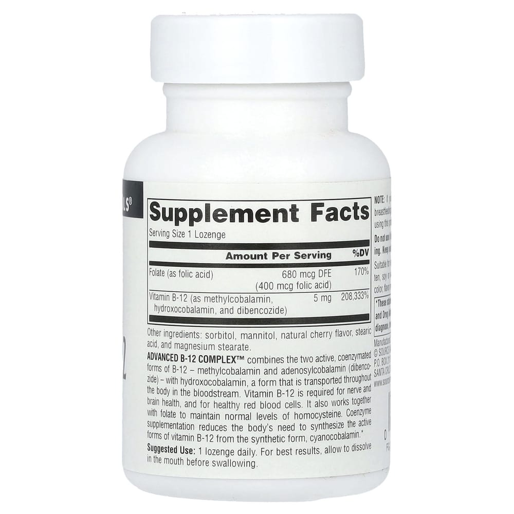 Source Naturals Advanced B-12 Complex 5mg Lozenge Tablets, 60 Count