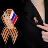 Dual-Sided Commemorative Ribbon & Wheat Sheaf Lapel Pin - Vintage Alloy Brooch with Butterfly Clasp for Formal Attire and Coats