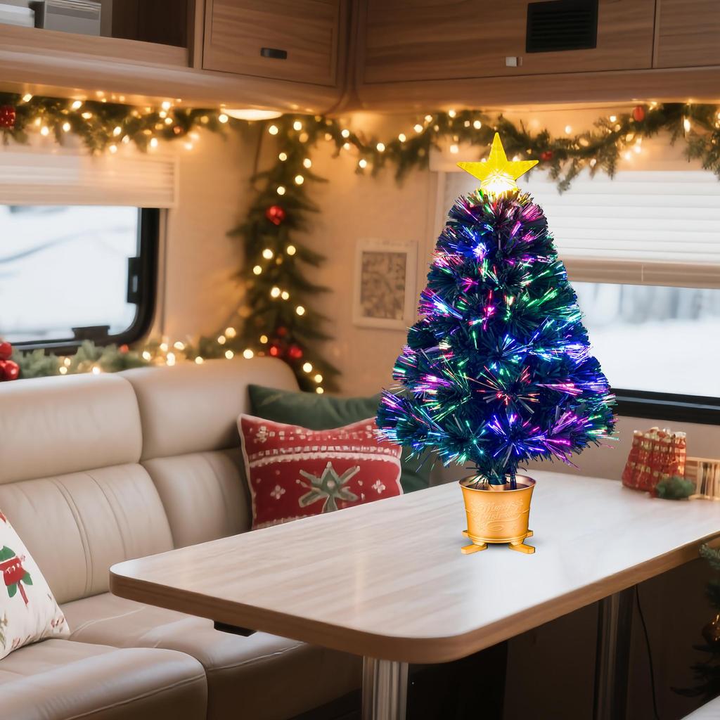 Mini Fiber Optic Tabletop Christmas Tree with Gold Star Topper YUETJIN 60 cm high green tree