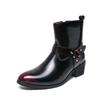 Mens Chelsea Boots With Metal Buckle Side Zipper Pointed Toe Mid-Calf Fashion Casual Leather