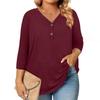 Womens 3/4 Length Sleeve Tops Plus Size Button Down V Neck Shirts Blouses Casual Solid Color Loose