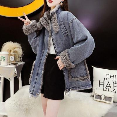 Fleece Thickened Denim Jacket Women's New Autumn and Winter Casual Loose Cotton-padded Clothes Young Coat Trend