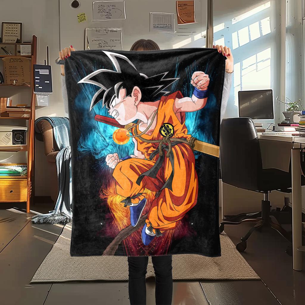 1PC Son Goku  Print Flannel Blanket, High quality All Seasons, Home Decor, Warmth and Comfort, Perfect for Christmas Gifts