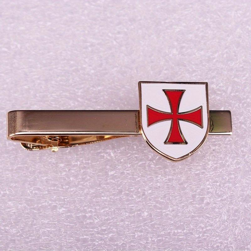 Knights Crusader Pin Charming Cross Shield Pattern Metal Tie Clips Business Suit Decor Supplies Badge Gold